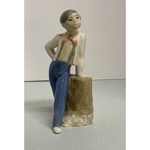 Rex Valencia Porcelain Boy Matador ? Leaning On Tree Stump FIgurine Statue